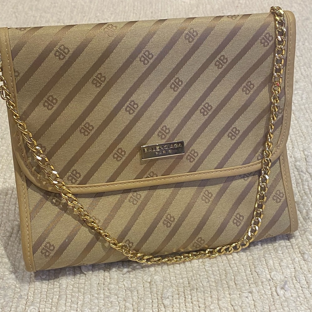 Vintage Balenciaga Tan Gold Shoulder Bag with Quilted Design